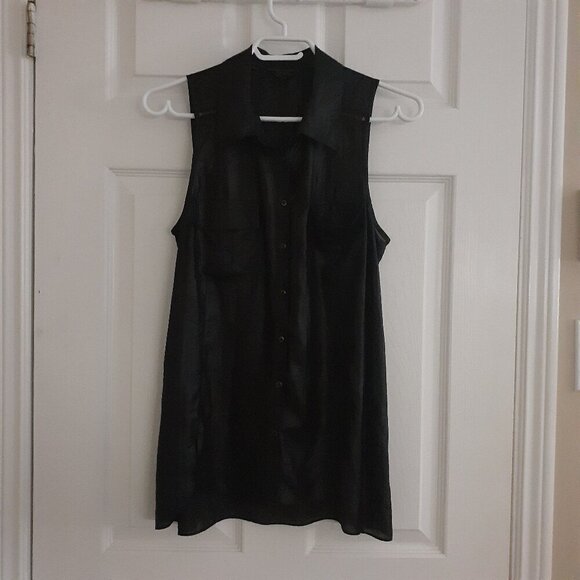 Guess Women's Size Small Black Sleeveless Button Up Top - Picture 3 of 13